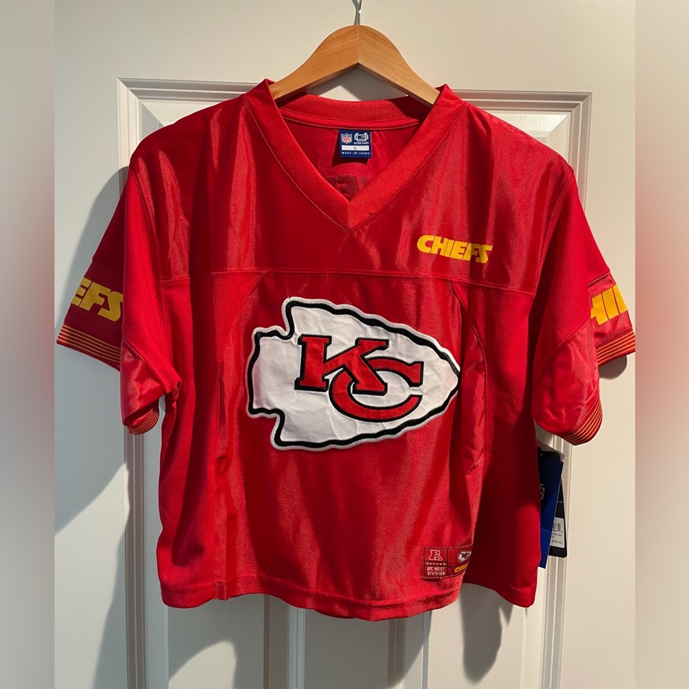Kansas City Chiefs Jersey Style Mesh Crop Top Shirt NFL womens team apparel